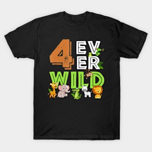 4 Ever Wild Birthday Decorations Boy Zoo 4th Birthday Party T-Shirt